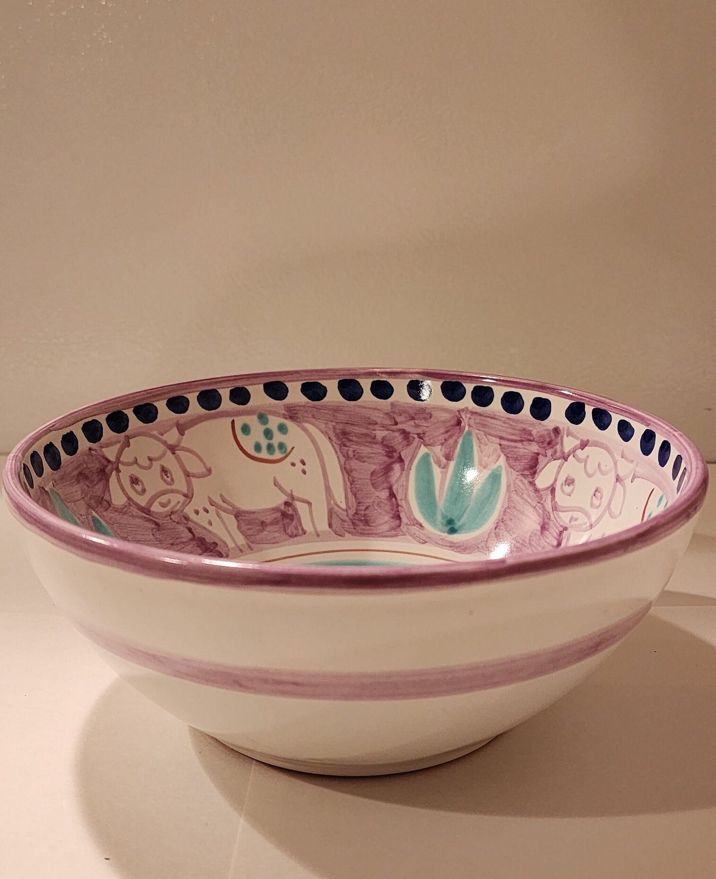 Vietri Bowls Ceramic 8" - Purple MUCCA/COW (New - Made in Italy)