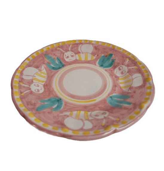 Vietri Ceramic Plates 10" - PINK Bee/Api (New - Made in Italy) Campagna