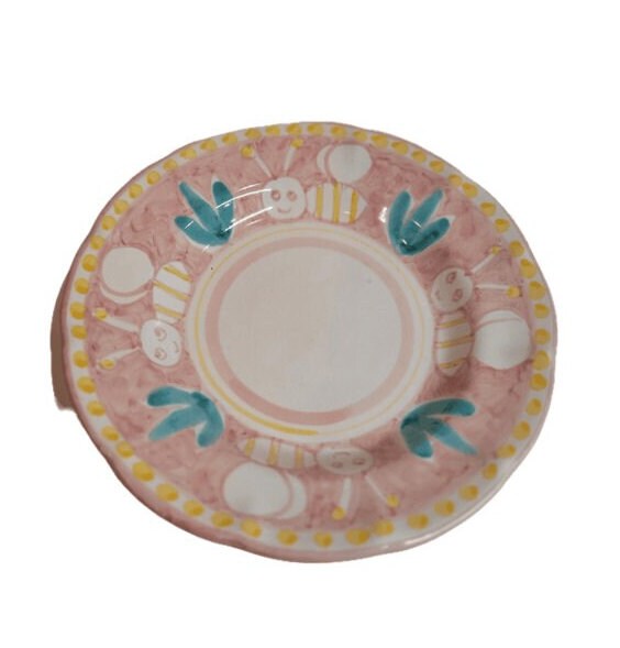 Vietri Shallow 9" Bowl - PINK BEES/API (New - Made in Italy) Campagna